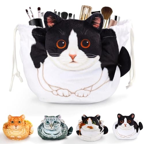 Openhahaha Drawstring Makeup Bag, Cat Makeup Bag, Travel Makeup Organizer, Cosmetic Pouch Bag, Cat Gift for Women, Lay Flat Makeup Bag Gifts for Cat Lovers - Image 1