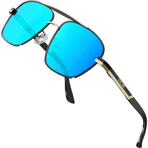 SIPLION Men's Driving Polarized Rectangular Square Sunglasses Metal Frame 1823 Blue - Image 1