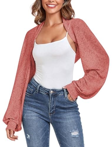 ZAFUL Women's Long Sleeve Open Front Knitted Crop Cardigan Sweater Shrug Pink 2XL - Image 1