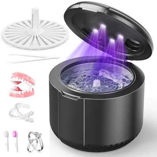 45kHz Ultrasonic Retainer Cleaner Machine, Dental Cleaning Pod with Digital Timer for Denture, Mouth Guard, Invisalign, Aligner, Night Guard, Braces, Toothbrush, Jewelry, 200ML Tank (Black) - Image 1