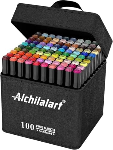 alchilalart 100 Colors Alcohol Markers Set, Dual Tip Art Markers with Case, Premium Artist Pens for Adult Coloring Books, Journaling, Sketching, Manga, Card Making, Gifts for Kids Teens & Women - Image 1