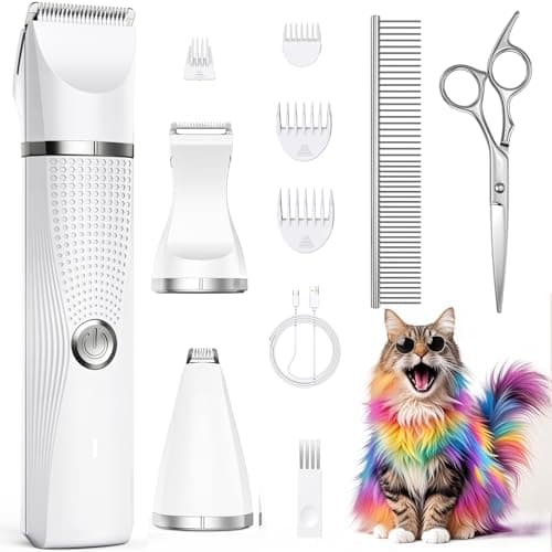 Bautrium Cat Grooming Clippers Kit with Paw Trimmer, 3 in 1 Electric Pet Hair Trimmer Supplies for Thick Matted Hair, Heavy Coat Butt Shaver Cat Razor Fur Trimmer for Dogs at Home (White) - Image 1