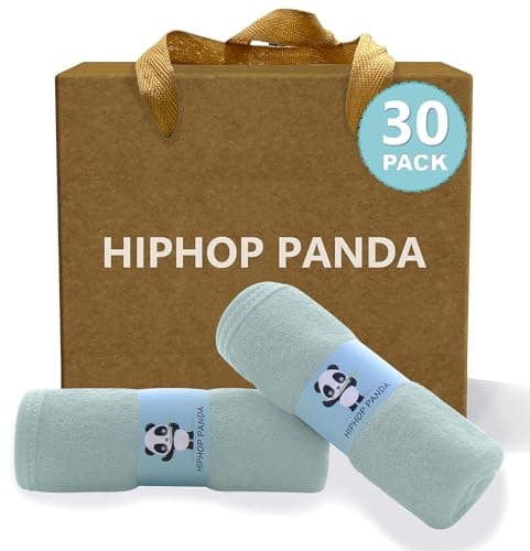 HIPHOP PANDA Baby Washcloths, Rayon Made from Bamboo - 2 Layer Ultra Soft Absorbent Newborn Bath Face Towel - Reusable Baby Wipes for Delicate Skin - Green, 30 Pack - Image 1