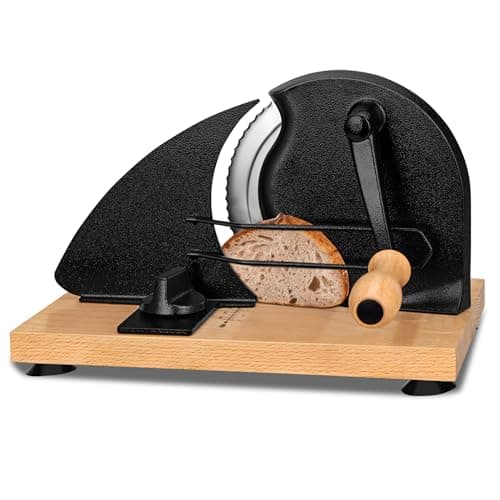 Manual Bread Slicer for Homemade Sourdough Bread Adjustable Thickness Bread Cutter with Hand Crank, Slicing Guide, Scale Line, Stainless Steel Blade & Suction Cups, for Perfect Even Slices (Black) - Image 1