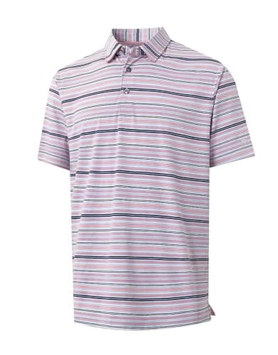 M MAELREG Mens Golf Shirt Short Sleeve Quick Dry Striped Lightweight Stretch Athletic Casual Polo Shirts for Men - Image 1