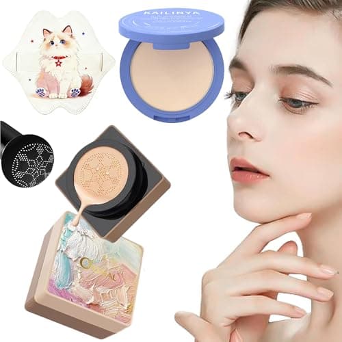 Mushroom-Head Cushion Foundation, Setting Powder (3 Shades Available), and Puff Set β Conceals, Sets Makeup, and Creates a Long-Lasting Matte Finish (Ivory White)