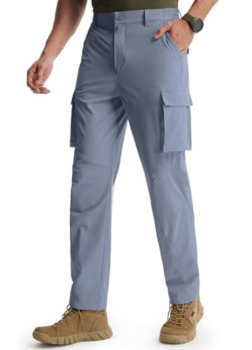 Libin Men's Hiking Pants Lightweight Quick Dry Cargo Pockets Water Resistant Work Travel Pants Elastic Waist Straight Leg Regular Fit Soft Outdoor UPF 50+, Ice Blue, 34W x 32L - Image 1