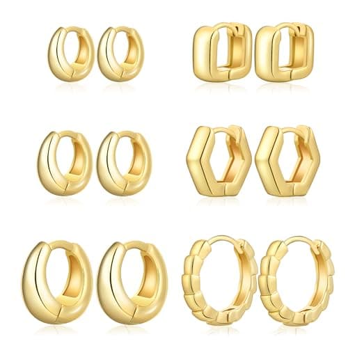 Wgoud Small Gold Hoop Earrings Set for Women, 6 Pairs 14K Gold Plated Hypoallergenic Lightweight Huggie Hoops Earrings, Trendy Cartilage Cubic Zirconia Earrings for Women Gifts. (03Gold) - Image 1