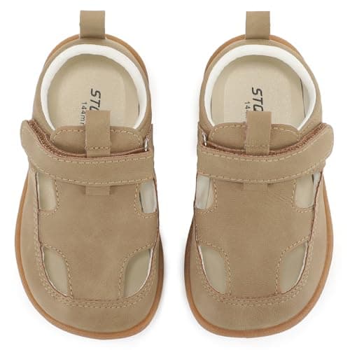 STQ KIDS Toddler Wide Toe Box Boys Girls Sandals Baby Flats Zero Drop with Hook and Loops Non-Slip Summer School Uniform Shoes Tan Toddler 8 - Image 1