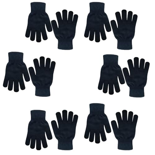 Winter Magic Knit Gloves - 6 Pairs, Stretchy Full Fingers, Suitable for Kids, Teens & Women - All Black Series, One Size Fits All - Image 1