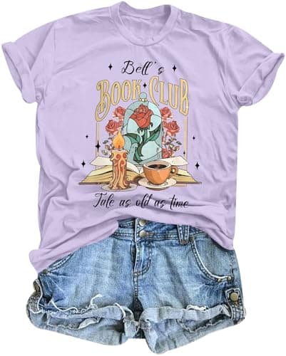 Magical Kingdom Shirt Women Princess Tee Belle Shirts Beauty T-Shirt Book Lover Tee Casual Vacation Short Sleeve Tops Purple - Image 1