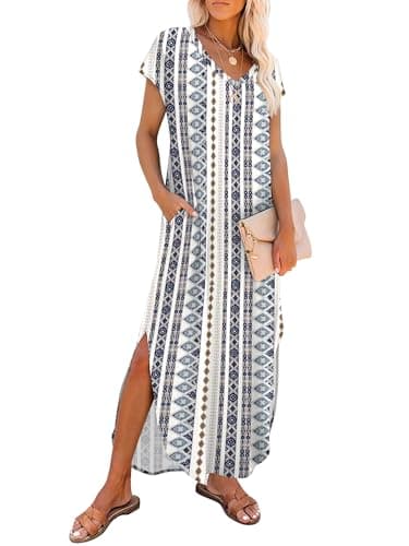 RUMIA Summer Maxi Dresses for Women Cap Sleeve Long Sundress with Pockets - Image 1