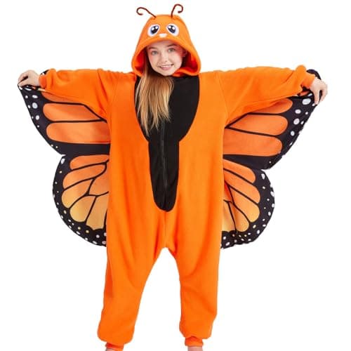 CWDGAGANB Kids Orange Monarch Butterfly Onesie Pajamas Butterflies Costume Halloween Costumes Cosplay Sleepwear for Girls Boys 120cm - Image 1