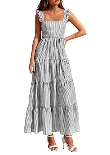 PRETTYGARDEN Womens 2026 Summer Casual Maxi Dresses Striped Square Neck Sleeveless Boho Flowy Sundress Beach Vacation Clothes (Black,XX-Large) - Image 1