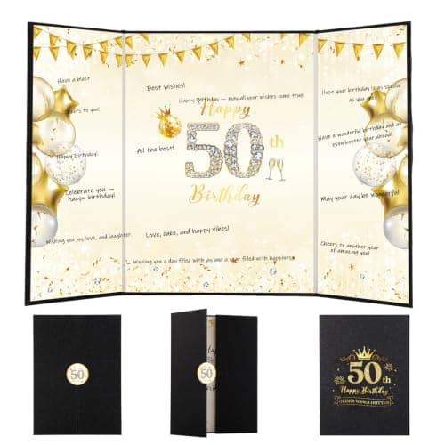 WSICSE 50th Birthday Party Decorations, Black Gold Happy 50th Birthday Card, Large 50th Birthday Alternative Signature Guestbook for Men Women Birthday Party Decor Gifts