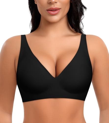 Ganado Deep V Wireless Bras for Women No Underwire Push Up Seamless Padded Comfort Bra Supportive Wirefree Bralette (Black, X-Large)