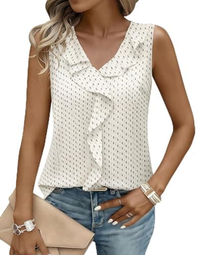Aprolive Blouses for Women Floral Ruffle Button Textured Beach Basic Tees Shirt 2026 Summer Satin Lace Trim Blouses(Apricot Dots,X-Large)