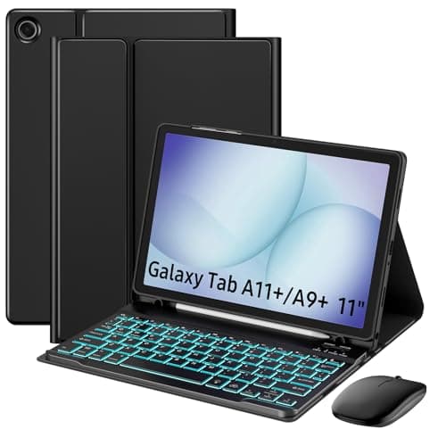 MoKo for Samsung Galaxy Tab A11 Plus/A9 Plus 11" Case with Keyboard & Mouse (2026/2023) - 7 Color Backlit Detachable Wireless Keyboard Cover with S Pen Holder for Galaxy Tablet A11+/A9+ Case, Black - Image 1
