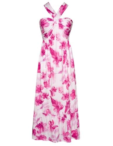 GRACE KARIN Womens Summer Floral Dresses 2026 Boho Maxi Dress Flowy Halter Sundress Casual Vacation Beach Clothes with Pocket Purple Flowers XXL - Image 1