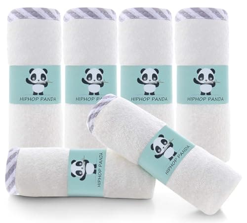 HIPHOP PANDA Baby Washcloths, Rayon Made from Bamboo - 2 Layer Ultra Soft Absorbent Newborn Bath Face Towel - Reusable Baby Wipes for Delicate Skin - Gray Stripe, 6 Pack - Image 1