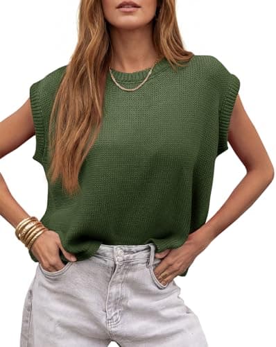 Saodimallsu Womens 2026 Summer Sleeveless Tank Tops Cap Sleeve Crew Neck Loose Casual Knit Pullover Sweater Vest - Image 1