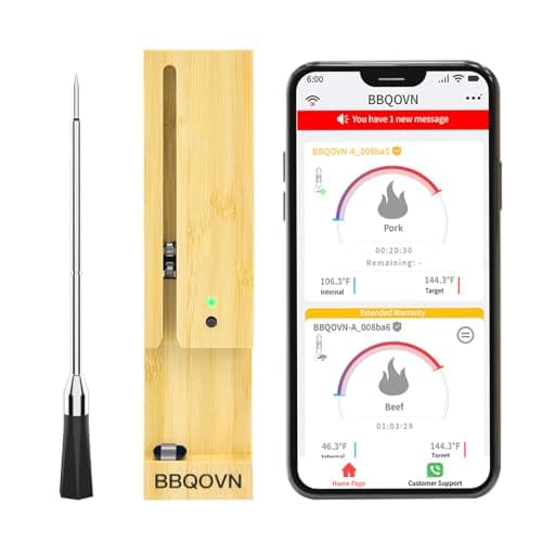 BBQOVN Smart Wireless Meat Thermometer Zero Wire with APP Remote Bluetooth Meat Thermometer, Food Thermometer for Remote Monitoring of BBQ Grill, Oven,Smoker,Pan (1, Black, Small) - Image 1