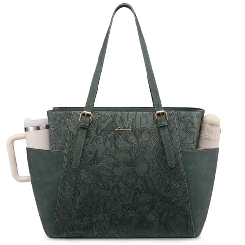 LOVEVOOK Laptop Tote Bag for Women With Large Cup Holder, Leather Work Tote Bag for Women,15.6 Inch Professional Computer Briefcase Business Teacher Commuter Shoulder Bag,Office Travel Gift