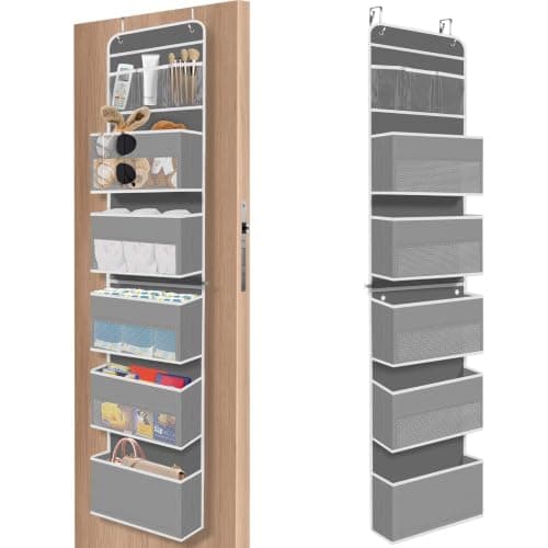 SpaceHacks 6-Tier Over The Door Organizer, Hanging Storage Organizer with Clear Window, 40lb Ultra Sturdy Large Capacity Room Organizer for Pantry Bathroom Nursery Closet Baby Essential (Grey) - Image 1