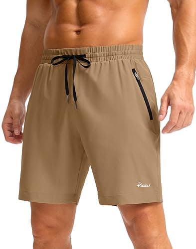 Pudolla Men's Workout Shorts Quick Dry Running Summer Shorts Sports Athletic Gym Shorts with Pockets(Dark Khaki XXL) - Image 1