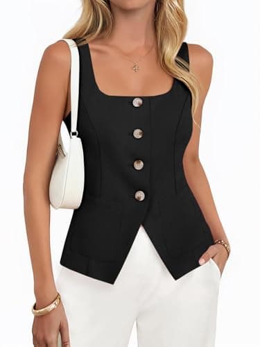 Yousify Womens Suit Vest Button Down Blazer Vest Tops 2026 Summer Sleeveless Tank Top Business Square Neck Waistcoat - Image 1