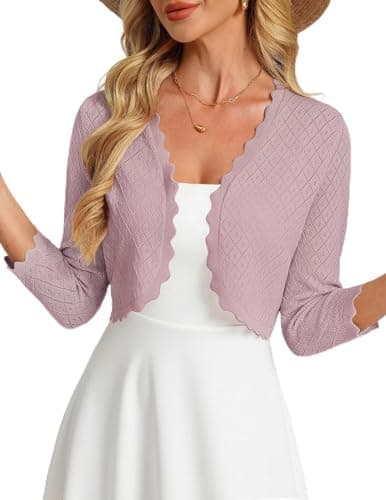 GRACE KARIN Women's Crochet Shrug Sweater Lightweight 3/4 Sleeve Bolero Shrug for Dress Short Sleeve Cropped Cardigan(Light Purple,M) - Image 1