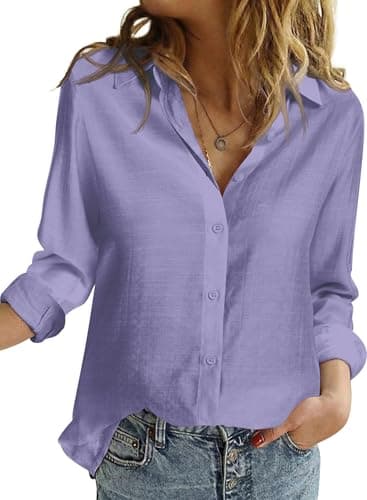 Ficovis Women's Blouses & Button-Down Shirts for Women Business Casual Womens Work Tops Long Sleeve Button Down Lavender Size M - Image 1