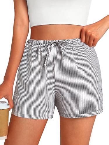 GKBK Boxer Shorts for Women Gingham Pajama 2026 Summer Spring Casual Lounge Sleep Striped Pinstriped Shorts Y2K Beach Bottoms Black White Stripe XL - Image 1