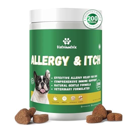 Vetriuntrix Dog Allergy Chews 200ct, Dog Allergy Relief Chews Coat Supplement for Itchy Skin Paw Licking, Probiotics for Large Dogs with Colostrum Omega-3 Turmeric Immune Supplement - Image 1