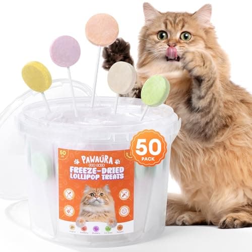 Pawaura 50 Pack Freeze Dried Cat Lollipop Treats, 5 Flavors, 70% High Protein Natural Cat Treats for Hairball Control & Urinary Health, Interactive Cat Toy,Cat Birthday Treats& Food Toppers - Image 1