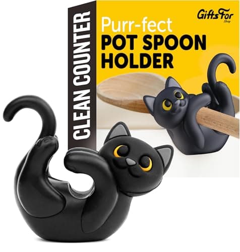 Black Cat Spoon Rest for Stove Top – Silicone Pot Clip Utensil Holder & Lid Lifter – Funny Kitchen Gadget, Unique Witchy Cat Gifts for Women & Halloween – 3" x 2.5" - Image 1