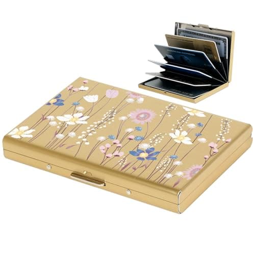 BONSYL® Credit Card Holder Wallet | 6 Card Slots | RFID Blocking Metal Wallet for Men & Women | Ultra-Slim Design | Easily Removable Money & Cards (6 Card/Gold/Flower) - Image 1