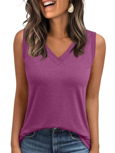 AUTOMET Tank Top Women Summer 2026 Casual Spring V Neck Sleeveless Tee Shirt Basic Trendy Beach Vacation Outfits Clothes Purple M - Image 1