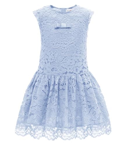 ALLOVIN Girls & Toddlers Embroidered Summer Soft Tulle A-Line Party Dress Ruffle Sleeve Elastic Straps Flower Girl Dress | Purple | 6 Years - Image 1