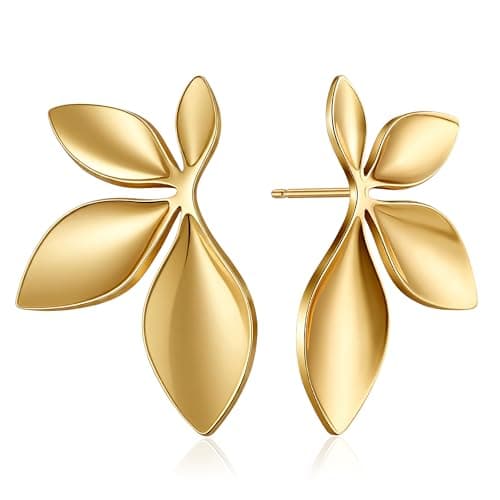 SmileBelle Gold Statement Leaf Earrings, 14k Gold Plated Drop Stud Earrings for Women, Hypoallergenic Fashion Gold Jewelry for Wedding, Party - Image 1