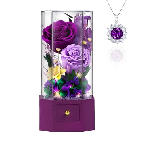 Vryblos Forever Rose with Necklace Purple Preserved Rose Eternal Flower for Delivery Gift for Women Wife Girlfriend Mom Best Friend, Valentine’s Day Anniversary Birthday - Image 1