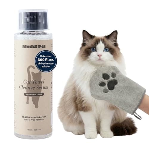 Muddi Pet Cat Concentrated Waterless Rinse-Free Shampoo & Conditioner with Bath Mitt – Sensitive Skin, Stress & Itch Relief Gentle Leave-in Serum – 98.65% Naturally Derived-Dry Shampoo for Cats–8×10ml - Image 1