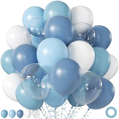 60Pcs Dusty Blue Balloons, 60Pcs 12 Inch Blue and White Balloons with Dusty Pastel Light blue White Clear balloons for Baby Shower Gender Reveal Bridal Shower Birthday Party Decorations - Image 1