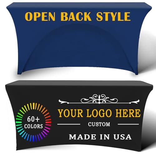 YOUYINYOU Personalized Spandex Table Cloths with Logo Shipping Next Day 4/5/6/8/10FT for Business Tradeshow Events Company Shop Other Important Events (10 FT, Open Back) - Image 1