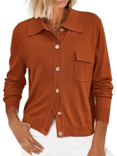 PRETTYGARDEN Long Sleeve Knitted Cute Tops for Women Trendy Going Out Lightweight Cardigans for Women Spring Crop Cardigan (Caramel, X-Large) - Image 1