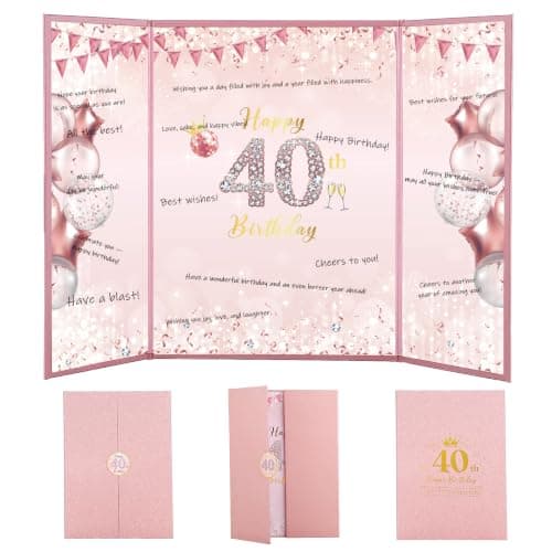 WSICSE 40th Birthday Party Decorations, Rose Gold Happy 40th Birthday Card, Large 40th Birthday Alternative Signature Guestbook for Men Women Birthday Party Decor Gifts
