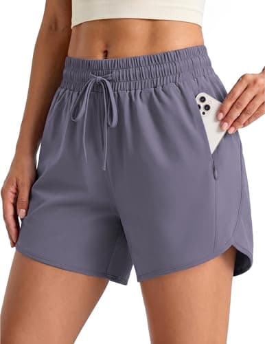 Aprolive Women 4 in Running Athletic Shorts High Waisted Drawstring Lightweight Quick Dry Summer Workout Yoga Short (Grey Purple, XXL) - Image 1
