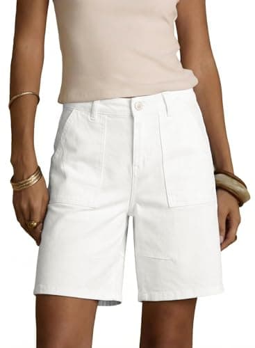 Sidefeel Women's Bermuda Jean Shorts High Waisted Stretchy Dressy Casual Denim Shorts Size 14 White - Image 1