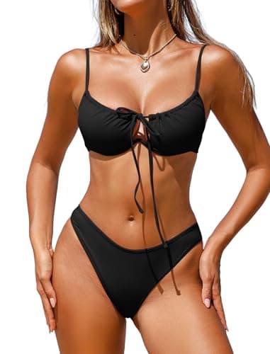 Jillumi Bikini Sets for Women Underwire Bathing Suit Two Piece Swimsuit High Cut Cheeky Cute Swimwear Black - Image 1