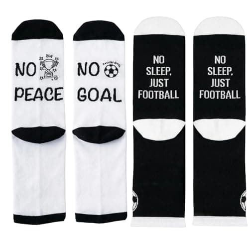 ZAOMENG 2Pack Funny Soccer Socks for Boys Men - Novelty Crazy Crew Socks Gifts for Teen Boys - Cool Sports Football Fan Birthday Gift - Cotton Casual Dress Socks(Black and White) - Image 1